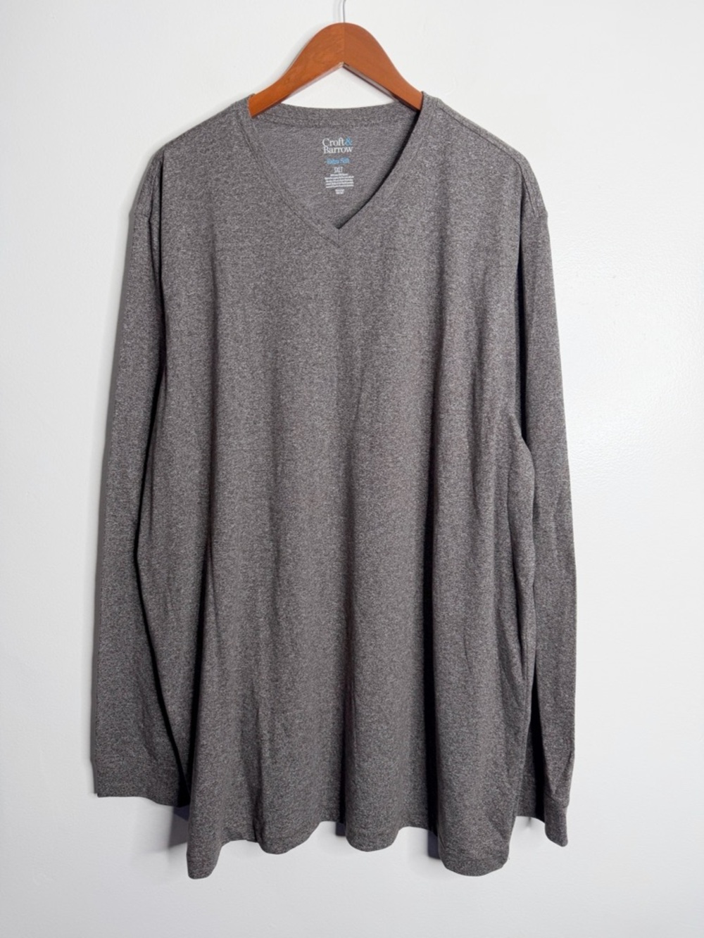 Croft & Barrow Men Long Sleeves Extra Soft Jersey V-Neck Plum Haven 3XLT Stretch